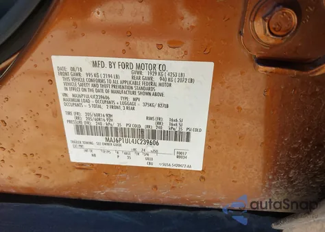 2018 Ford Ecosport Se z USA, uszkodzony, nr VIN MAJ6P1UL4JC239606